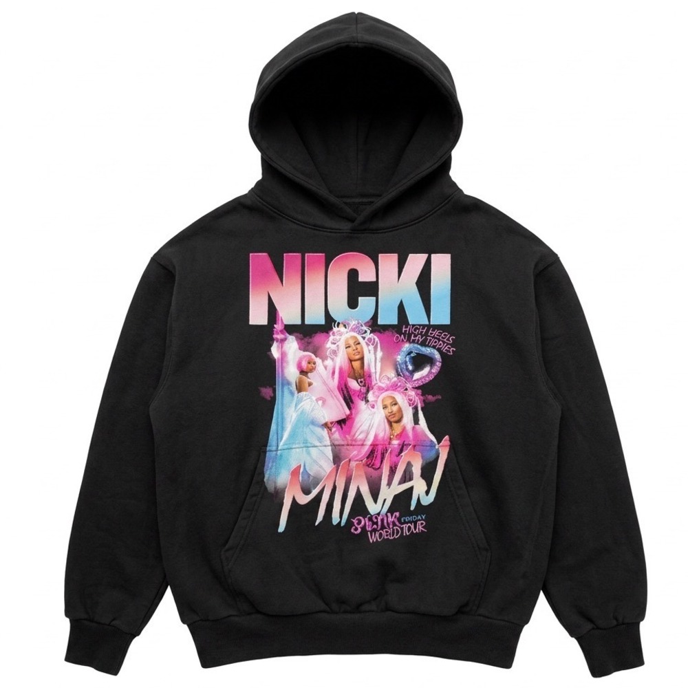 Nicki Minaj Pink Friday 2 World Tour Hoodie Black Graphic Concert Sweatshirt M